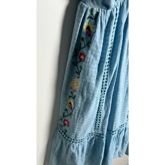 Urban Outfitters UO Forever Blue Tie Embroidered‎ Baby Doll Smock Dress Size XS - Picture 7 of 15